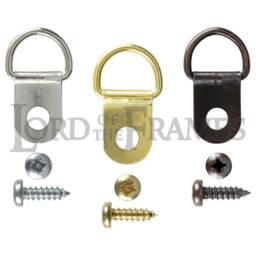 Small Single D Rings Nickel Brass Bronze + Screws Picture Framing Frame Mirror Hanging Drings 22x12mm - thumbnail 2