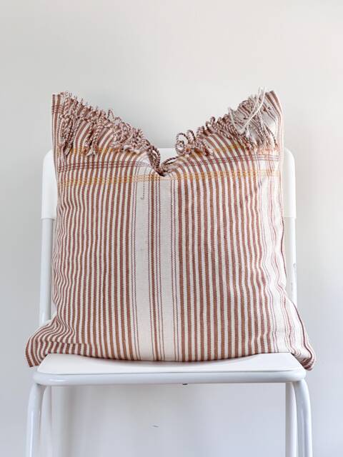 Handwoven Hmong Hemp Pillow Cover Brown Striped Boho Decor - image 1