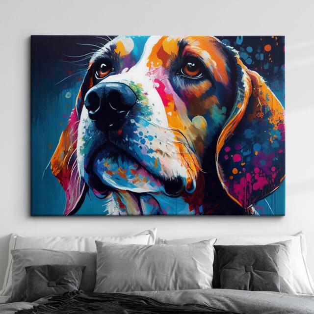 Beagle Abstract Dog Pet Animal Painting Splatter Wall Art, Framed Canvas Poster Print, Home Kitchen Office Room Decor, Family Gifts - image 1