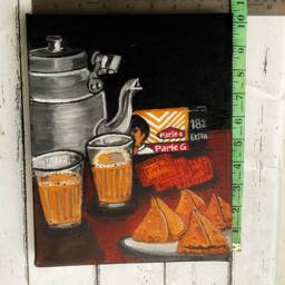 Chai Samosa Parle G Biscuit Painting, Wall Art, Dining Decor, Kitchen Decor, Ready To Hang Painting, Indian Food Art, Tea , Indian Snacks - thumbnail 4