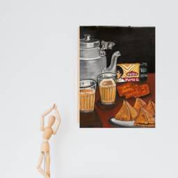 Chai Samosa Parle G Biscuit Painting, Wall Art, Dining Decor, Kitchen Decor, Ready To Hang Painting, Indian Food Art, Tea , Indian Snacks - thumbnail 2