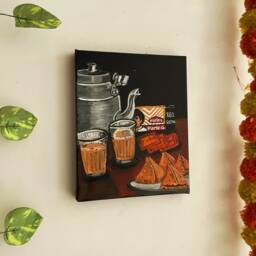 Chai Samosa Parle G Biscuit Painting, Wall Art, Dining Decor, Kitchen Decor, Ready To Hang Painting, Indian Food Art, Tea , Indian Snacks - thumbnail 3