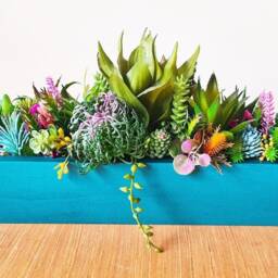 Faux Succulent Planter Artificial Foliage Wooden Centrepiece, Natural Modern Home Decor - thumbnail 4