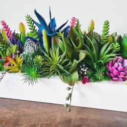 Faux Succulent Planter Artificial Foliage Wooden Centrepiece, Natural Modern Home Decor - thumbnail 2