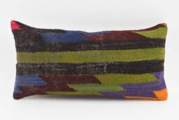 Kilim Lumbar Pillow Cover - 12x24 Turkish Bohemian Home Decor - thumbnail 1