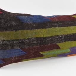 Kilim Lumbar Pillow Cover - 12x24 Turkish Bohemian Home Decor - thumbnail 3