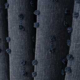 Navy Blue Pom Curtains - Custom Linen Look Drapes With Blackout Option - thumbnail 3