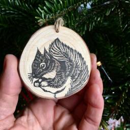 One Christmas Animal Printed On A Wood Slice, Hand Printed, Original Design - thumbnail 3