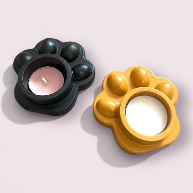 Paw Print Animal Concrete Tea Light Candle Holder Home Decor Dog Cat Handmade Gifts - image 1
