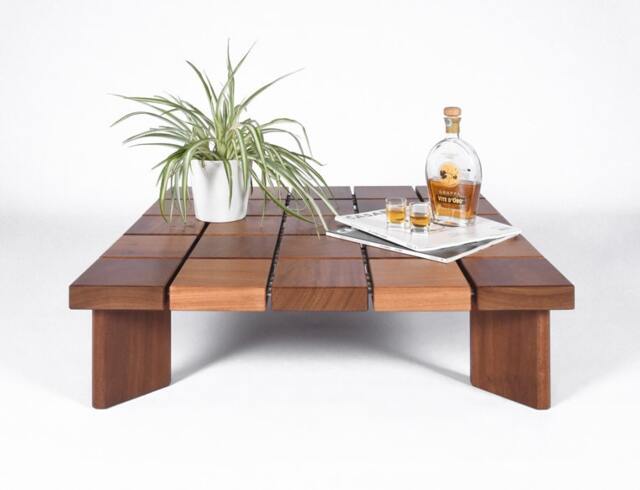 Low Square Coffee Table in Solid Iroko Wood - image 1