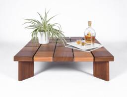 Low Square Coffee Table in Solid Iroko Wood