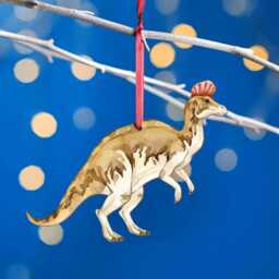 Wooden Corythosaurus Dinosaur Christmas Tree Decoration, Birch Plywood Lover Gift, Keepsake, Watercolourart