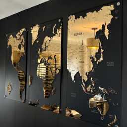Spectacular Feature Wall Art Gold World Map, Wood Map Apartment Decor, Travel Gift, 3 Piece Art, New Home Size S-xxl - thumbnail 1