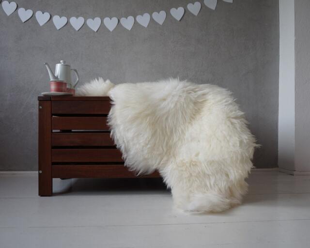 "White Sheepskin Rug, Genuine Leather, Polish Tatra Mountains - 48"" X 28" - image 1
