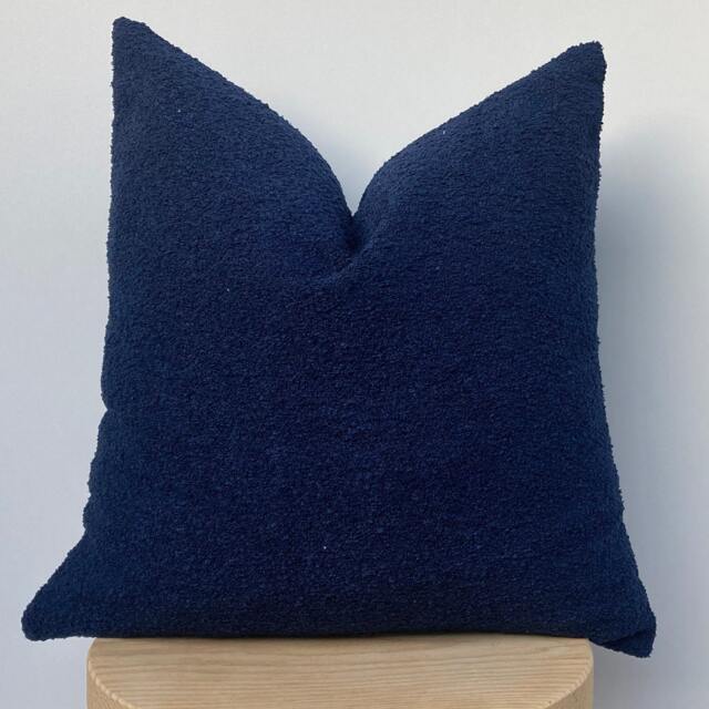 Navy Blue Boucle Pillow Cover, Textured Cotton Wool Throw Pillowcase - image 1