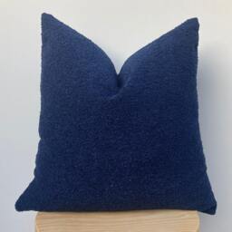 Navy Blue Boucle Pillow Cover, Textured Cotton Wool Throw Pillowcase - thumbnail 2