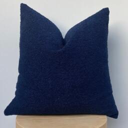Navy Blue Boucle Pillow Cover, Textured Cotton Wool Throw Pillowcase - thumbnail 1