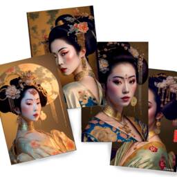 Japanese Geisha Ds0134 - Limited Edition 10 Print Set Of 4 Sheets Synthography Printed On Glossy Premium Fine Art Photo Paper 20x30 cm - thumbnail 1