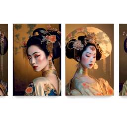 Japanese Geisha Ds0134 - Limited Edition 10 Print Set Of 4 Sheets Synthography Printed On Glossy Premium Fine Art Photo Paper 20x30 cm - thumbnail 2