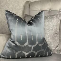 Rialto Fabric - John Lewis , Art Deco Geometric Steel Grey Metallic Cushion Cover, Pillow Sham, Cover Made in UK - thumbnail 2