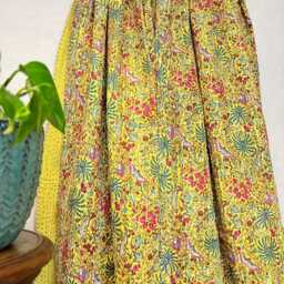Kantha Stitch Pure Cotton Reversible Bed/Sofa Throw King Size - Handmade Handprinted Floral Dohar Tropical Exotic Yellow Gardenia Butterfly - thumbnail 2