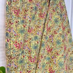 Kantha Stitch Pure Cotton Reversible Bed/Sofa Throw King Size - Handmade Handprinted Floral Dohar Tropical Exotic Yellow Gardenia Butterfly - thumbnail 4
