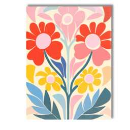 Scandinavian Folk Art Floral Bouquet in Coral Pink & Mustard Tones Canvas Wall Print Decor Picture Ready To Hang - thumbnail 1