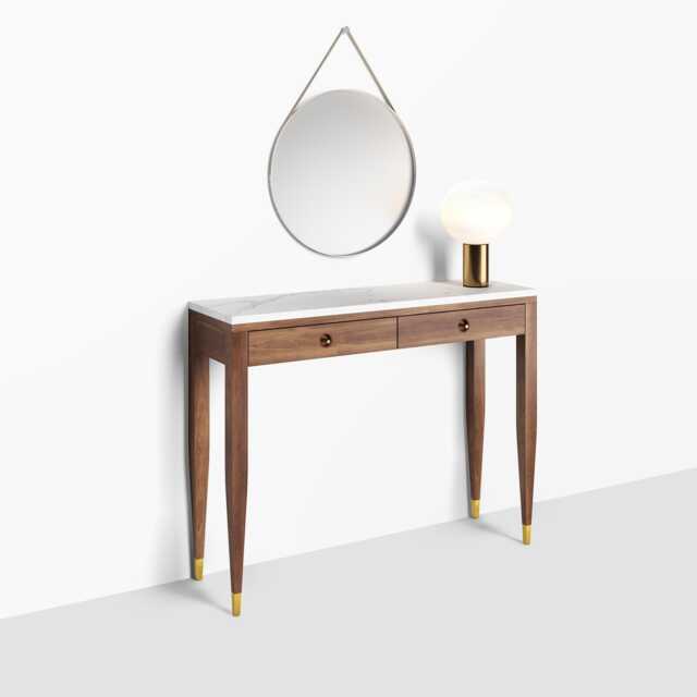 Walnut Console Table With Marble Top, Mid-Century Modern Entryway - image 1