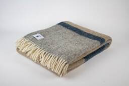 Beige - Blue - Gray Striped Wool Blanket Vintage Style Throw - thumbnail 1