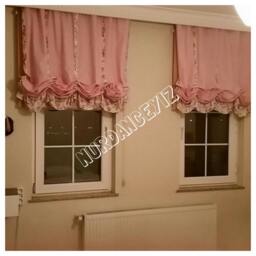 Pink Linen Balloon Valance - Floral Ruffle, French Country Style - thumbnail 2