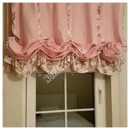 Pink Linen Balloon Valance - Floral Ruffle, French Country Style - thumbnail 1