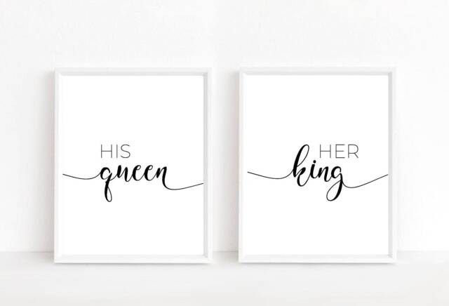 Bedroom Prints - Set Of 2 His Queen Her King Wall Art Print Decor & Hers Home - image 1