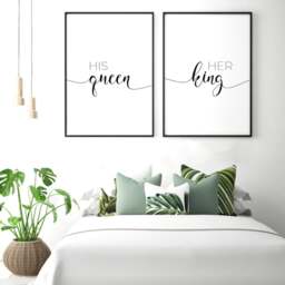 Bedroom Prints - Set Of 2 His Queen Her King Wall Art Print Decor & Hers Home - thumbnail 2