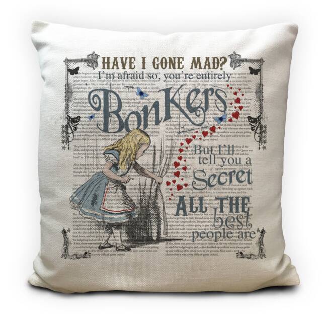 Alice Adventures in Wonderland Cushion Cover, Book Print Vintage Mad Hatter Tea Party, Home With - 40cm 16 Inches - image 1