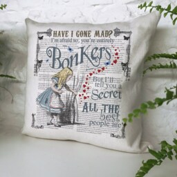 Alice Adventures in Wonderland Cushion Cover, Book Print Vintage Mad Hatter Tea Party, Home With - 40cm 16 Inches - thumbnail 2