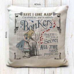 Alice Adventures in Wonderland Cushion Cover, Book Print Vintage Mad Hatter Tea Party, Home With - 40cm 16 Inches - thumbnail 3