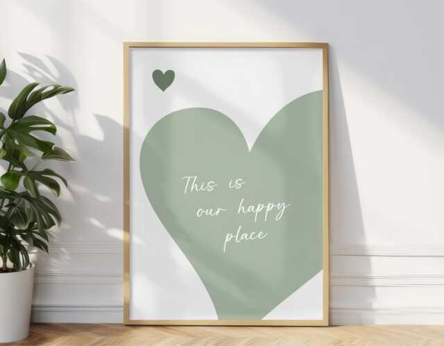 Our Happy Place Print Sage Green Wall Art Trendy Home Aesthetic Bedroom Kitchen Poster Living Room - image 1