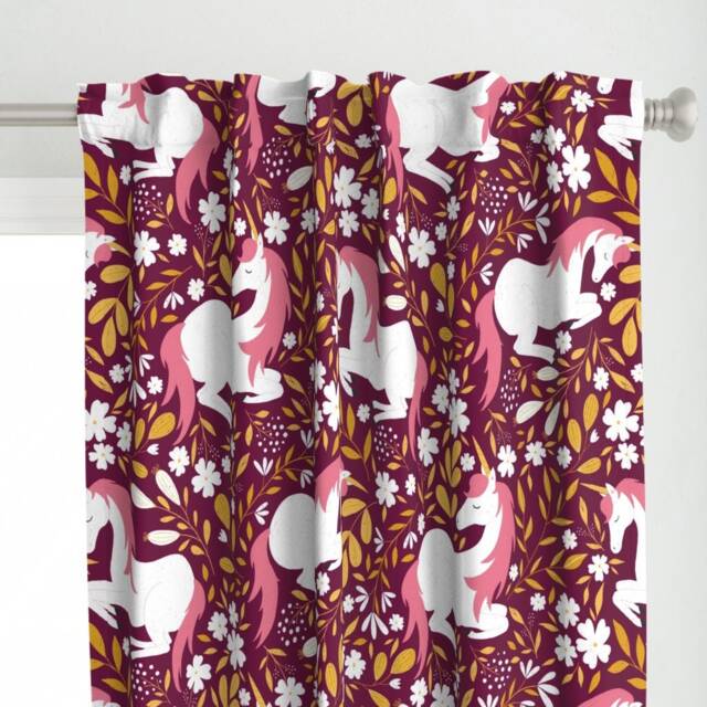 Unicorn Curtain Panel - Fairytale Magical Fantasy White Custom Unicorns Mulberry By Red_Raspberry_Design - image 1