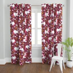 Unicorn Curtain Panel - Fairytale Magical Fantasy White Custom Unicorns Mulberry By Red_Raspberry_Design - thumbnail 2
