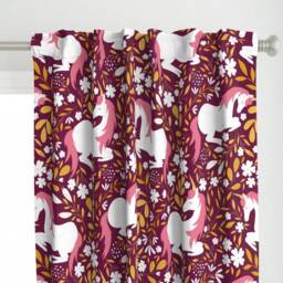 Unicorn Curtain Panel - Fairytale Magical Fantasy White Custom Unicorns Mulberry By Red_Raspberry_Design - thumbnail 1