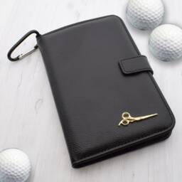 Gold Scissor Design - Personalised Leatherette Golf Organiser Complete With Divot Repairer, Marker, Tees, Scorecard & Pencils - thumbnail 1