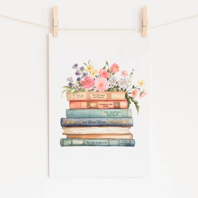 F. Scott Fitzgerald Book Stack Print - The Great Gatsby This Side Of Paradise Eco-Friendly Gifts For Lovers Literary - image 1