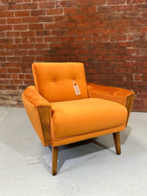 Vintage Danish Mid Century Inspired Model 60 Handmade Lounge Chair in Burnt Orange Velvet - image 1