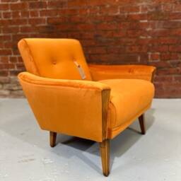 Vintage Danish Mid Century Inspired Model 60 Handmade Lounge Chair in Burnt Orange Velvet - thumbnail 2