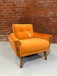 New Vintage Danish Teak Mid Century Inspired Model 60 Handmade Lounge Chair in Burnt Orange Velvet