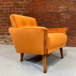 New Vintage Danish Teak Mid Century Inspired Model 60 Handmade Lounge Chair in Burnt Orange Velvet - thumbnail 4
