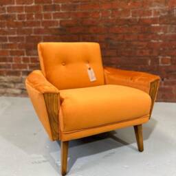 Vintage Danish Mid Century Inspired Model 60 Handmade Lounge Chair in Burnt Orange Velvet - thumbnail 3