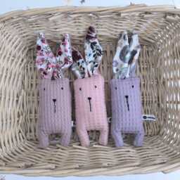 Handmade Bunny Rattle, Sensory Baby Toy, Newborn Gift, Oeko-Tex Waffle Cotton, Shower Present - thumbnail 2