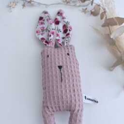 Handmade Bunny Rattle, Sensory Baby Toy, Newborn Gift, Oeko-Tex Waffle Cotton, Shower Present - thumbnail 4