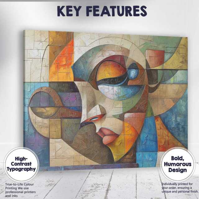 Geometric Cubist Face Modern Abstract Mosaic Portrait Canvas Wall Art Print Decor Picture Ready To Hang - image 1